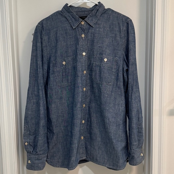 J. Crew Tops - J. Crew Blue Chambray Button Down Shirt with Casual Style and Relaxed Fit